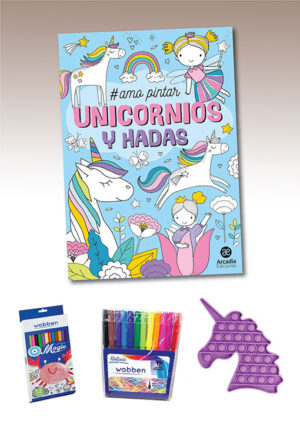 Libro Para Colorear + Pop It Lápices Marcadores Y Acuarelas